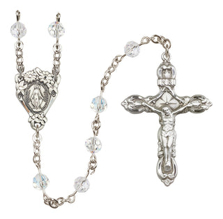 Sterling Silver 6mm Austrian Crystal Miraculous Rosary in Crystal