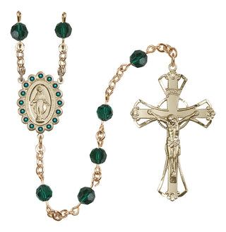 14 Karat Gold-Filled 6mm Austrian Crystal Miraculous Rosary in Emerald