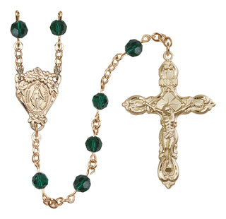 14 Karat Gold-Filled 6mm Austrian Crystal Miraculous Rosary in Emerald