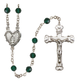 Sterling Silver 6mm Austrian Crystal Miraculous Rosary in Emerald