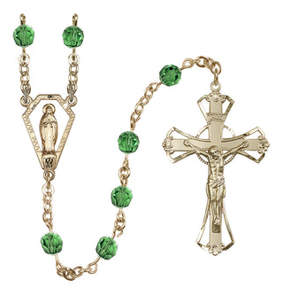 14 Karat Gold 6mm Austrian Crystal Miraculous Rosary in Erinite