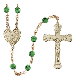 14 Karat Gold 6mm Austrian Crystal Miraculous Rosary in Erinite