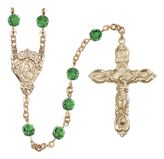 14 Karat Gold 6mm Austrian Crystal Miraculous Rosary in Erinite