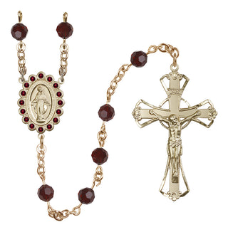 14 Karat Gold-Filled 6mm Austrian Crystal Miraculous Rosary in Garnet