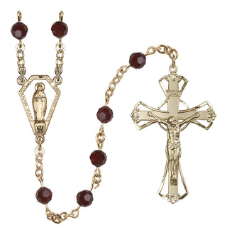 14 Karat Gold-Filled 6mm Austrian Crystal Miraculous Rosary in Garnet