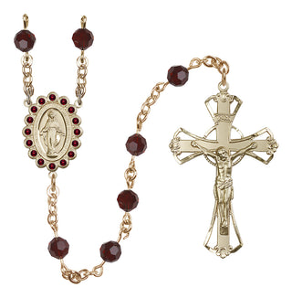 14 Karat Gold 6mm Austrian Crystal Miraculous Rosary in Garnet