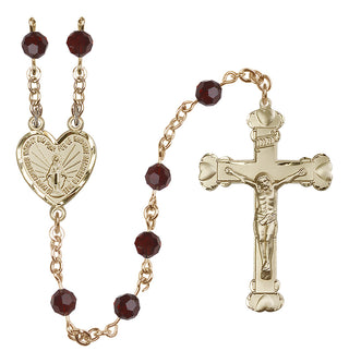 14 Karat Gold 6mm Austrian Crystal Miraculous Rosary in Garnet