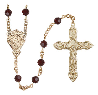 14 Karat Gold 6mm Austrian Crystal Miraculous Rosary in Garnet