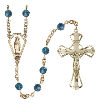 14 Karat Gold 6mm Austrian Crystal Miraculous Rosary in Indocolite