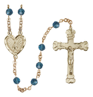 14 Karat Gold 6mm Austrian Crystal Miraculous Rosary in Indocolite