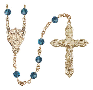 14 Karat Gold 6mm Austrian Crystal Miraculous Rosary in Indocolite