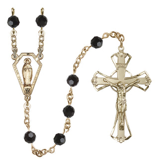14 Karat Gold 6mm Austrian Crystal Miraculous Rosary in Jet