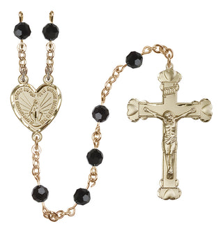 14 Karat Gold 6mm Austrian Crystal Miraculous Rosary in Jet