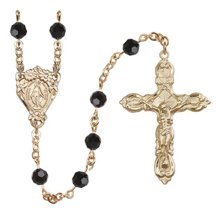 14 Karat Gold 6mm Austrian Crystal Miraculous Rosary in Jet