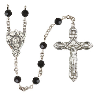 Sterling Silver 6mm Austrian Crystal Miraculous Rosary in Jet