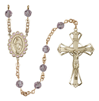 14 Karat Gold 6mm Austrian Crystal Miraculous Rosary in Light Amethyst