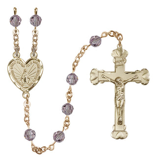 14 Karat Gold 6mm Austrian Crystal Miraculous Rosary in Light Amethyst