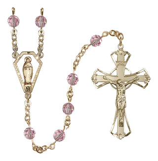 14 Karat Gold 6mm Austrian Crystal Miraculous Rosary in Light Rose