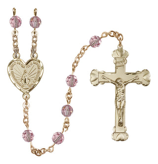 14 Karat Gold 6mm Austrian Crystal Miraculous Rosary in Light Rose