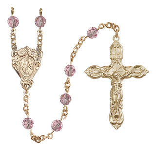 14 Karat Gold 6mm Austrian Crystal Miraculous Rosary in Light Rose