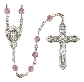 Sterling Silver 6mm Austrian Crystal Miraculous Rosary in Light Rose