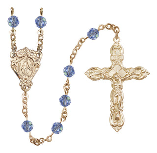 14 Karat Gold-Filled 6mm Austrian Crystal Miraculous Rosary in Light Sapphire