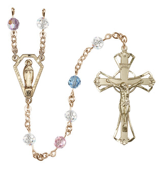 14 Karat Gold 6mm Austrian Crystal Miraculous Rosary in Multi-Color