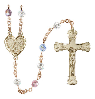 14 Karat Gold 6mm Austrian Crystal Miraculous Rosary in Multi-Color