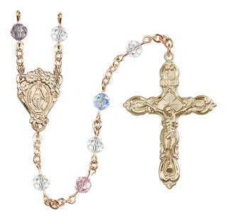 14 Karat Gold 6mm Austrian Crystal Miraculous Rosary in Multi-Color