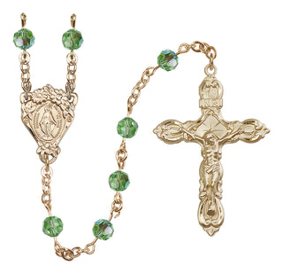 14 Karat Gold-Filled 6mm Austrian Crystal Miraculous Rosary in Peridot