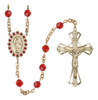 14 Karat Gold-Filled 6mm Austrian Crystal Miraculous Rosary in Ruby