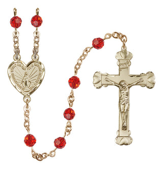 14 Karat Gold-Filled 6mm Austrian Crystal Miraculous Rosary in Ruby