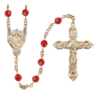 14 Karat Gold-Filled 6mm Austrian Crystal Miraculous Rosary in Ruby