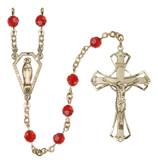 14 Karat Gold 6mm Austrian Crystal Miraculous Rosary in Ruby
