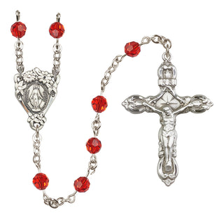Sterling Silver 6mm Austrian Crystal Miraculous Rosary in Ruby