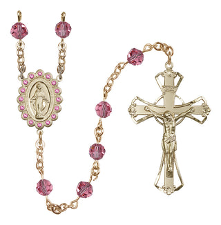14 Karat Gold 6mm Austrian Crystal Miraculous Rosary in Rose