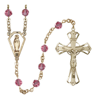 14 Karat Gold 6mm Austrian Crystal Miraculous Rosary in Rose