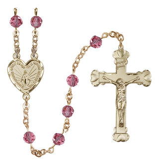 14 Karat Gold 6mm Austrian Crystal Miraculous Rosary in Rose