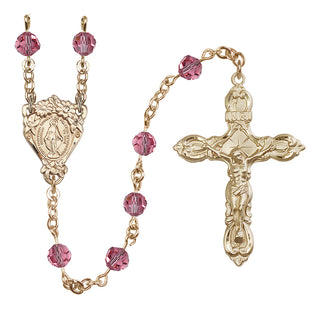 14 Karat Gold 6mm Austrian Crystal Miraculous Rosary in Rose