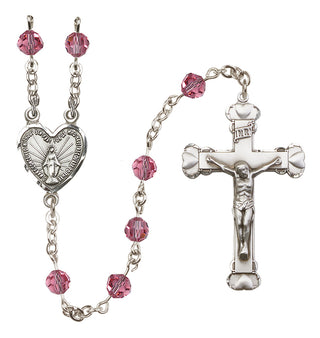 Sterling Silver 6mm Austrian Crystal Miraculous Rosary in Rose