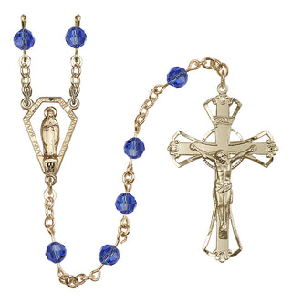 14 Karat Gold-Filled 6mm Austrian Crystal Miraculous Rosary in Sapphire
