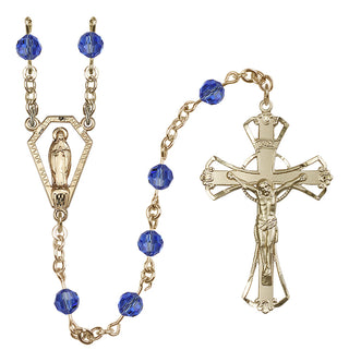 14 Karat Gold 6mm Austrian Crystal Miraculous Rosary in Sapphire