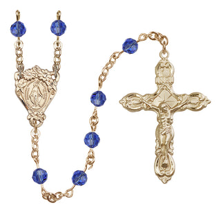 14 Karat Gold 6mm Austrian Crystal Miraculous Rosary in Sapphire