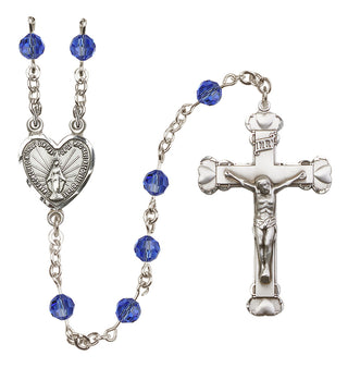 Sterling Silver 6mm Austrian Crystal Miraculous Rosary in Sapphire