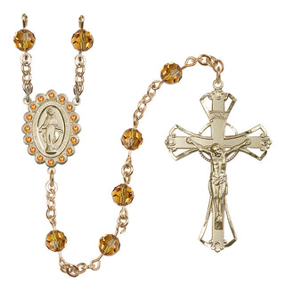 14 Karat Gold-Filled 6mm Austrian Crystal Miraculous Rosary in Topaz