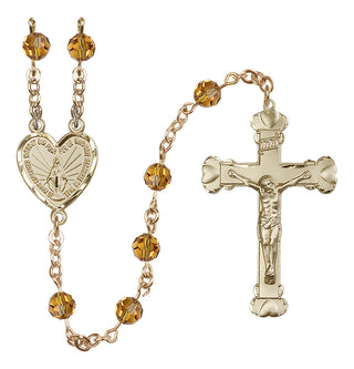 14 Karat Gold-Filled 6mm Austrian Crystal Miraculous Rosary in Topaz