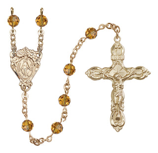 14 Karat Gold-Filled 6mm Austrian Crystal Miraculous Rosary in Topaz