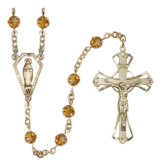 14 Karat Gold 6mm Austrian Crystal Miraculous Rosary in Topaz