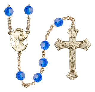 14 Karat Gold-Filled 8mm Austrian Crystal Madonna Mary Rosary in Capri Blue