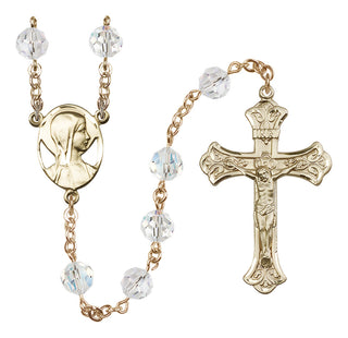 14 Karat Gold-Filled 8mm Austrian Crystal Madonna Mary Rosary in Crystal